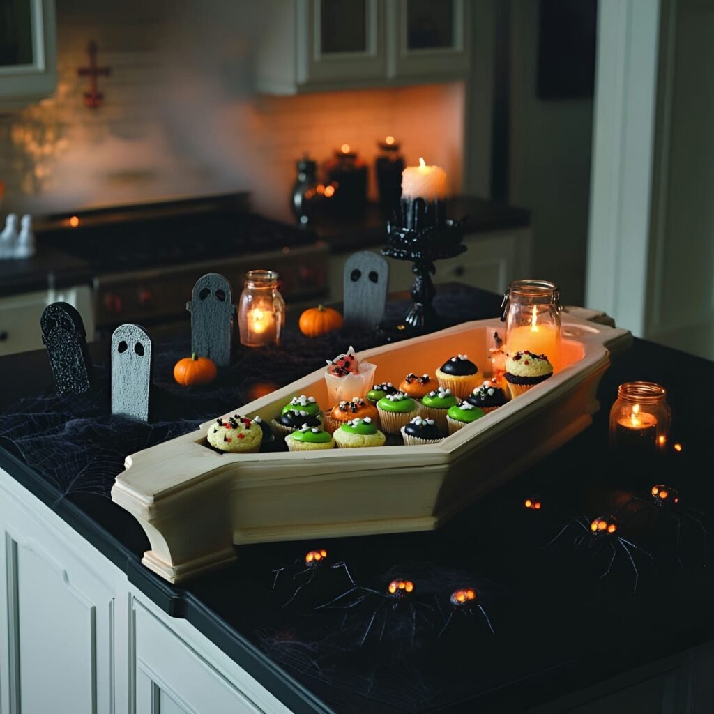 20. Coffin Snack Tray and Haunted Kitchen Display