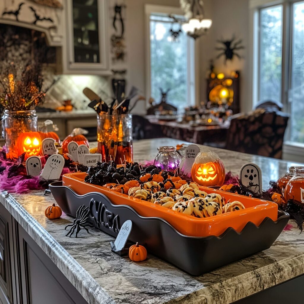 20. Coffin Snack Tray and Haunted Kitchen Display