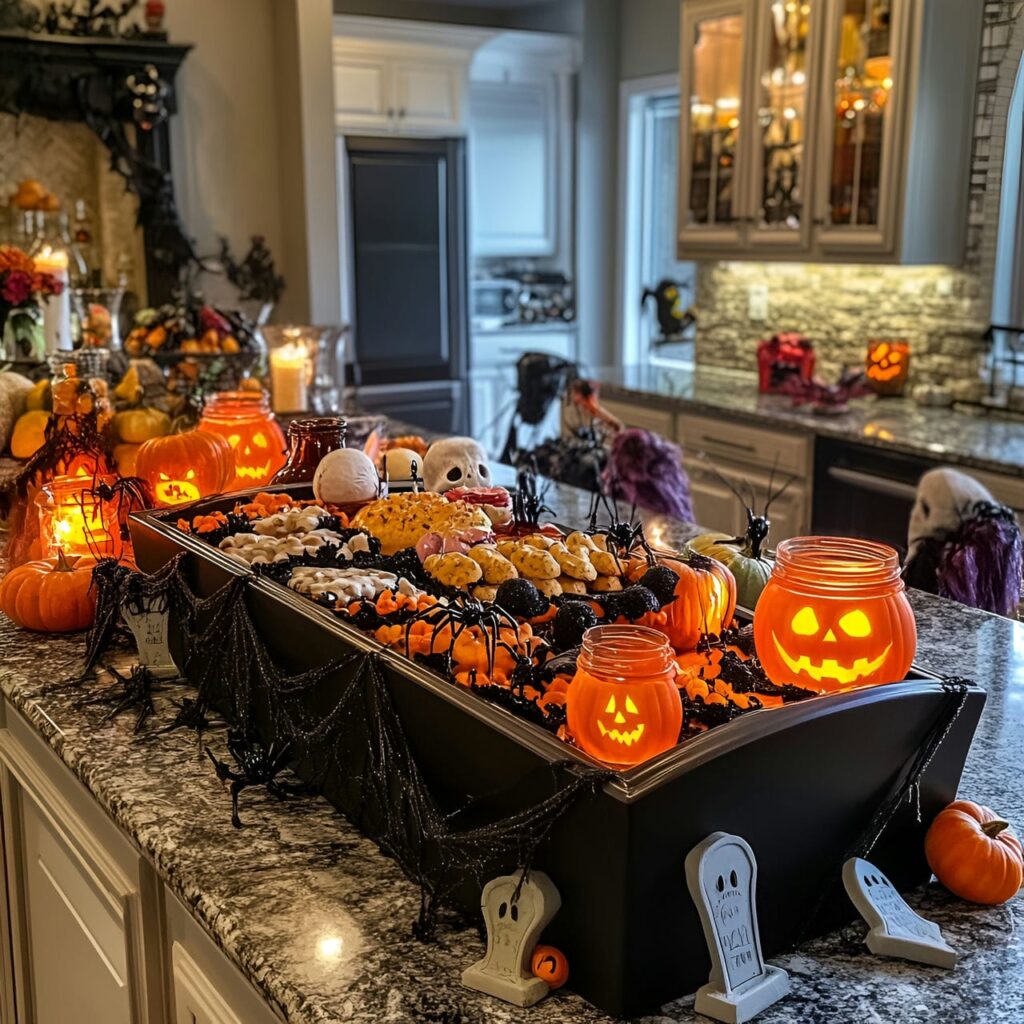 20. Coffin Snack Tray and Haunted Kitchen Display