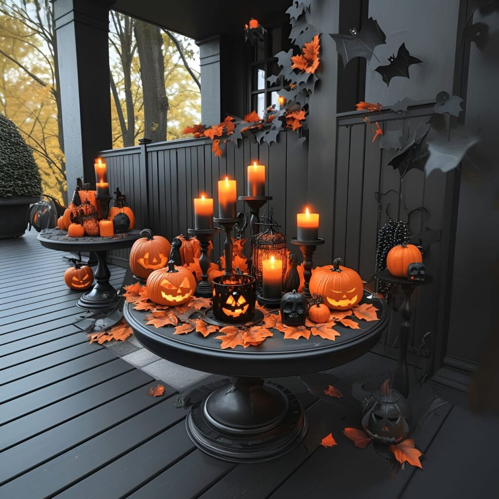 10. Creepy Candle Display with Black and Orange Candles