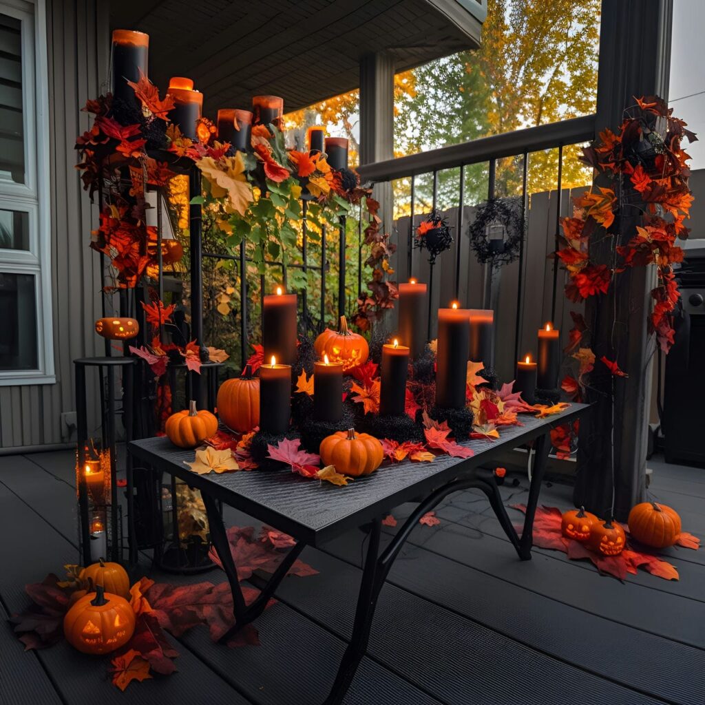 10. Creepy Candle Display with Black and Orange Candles