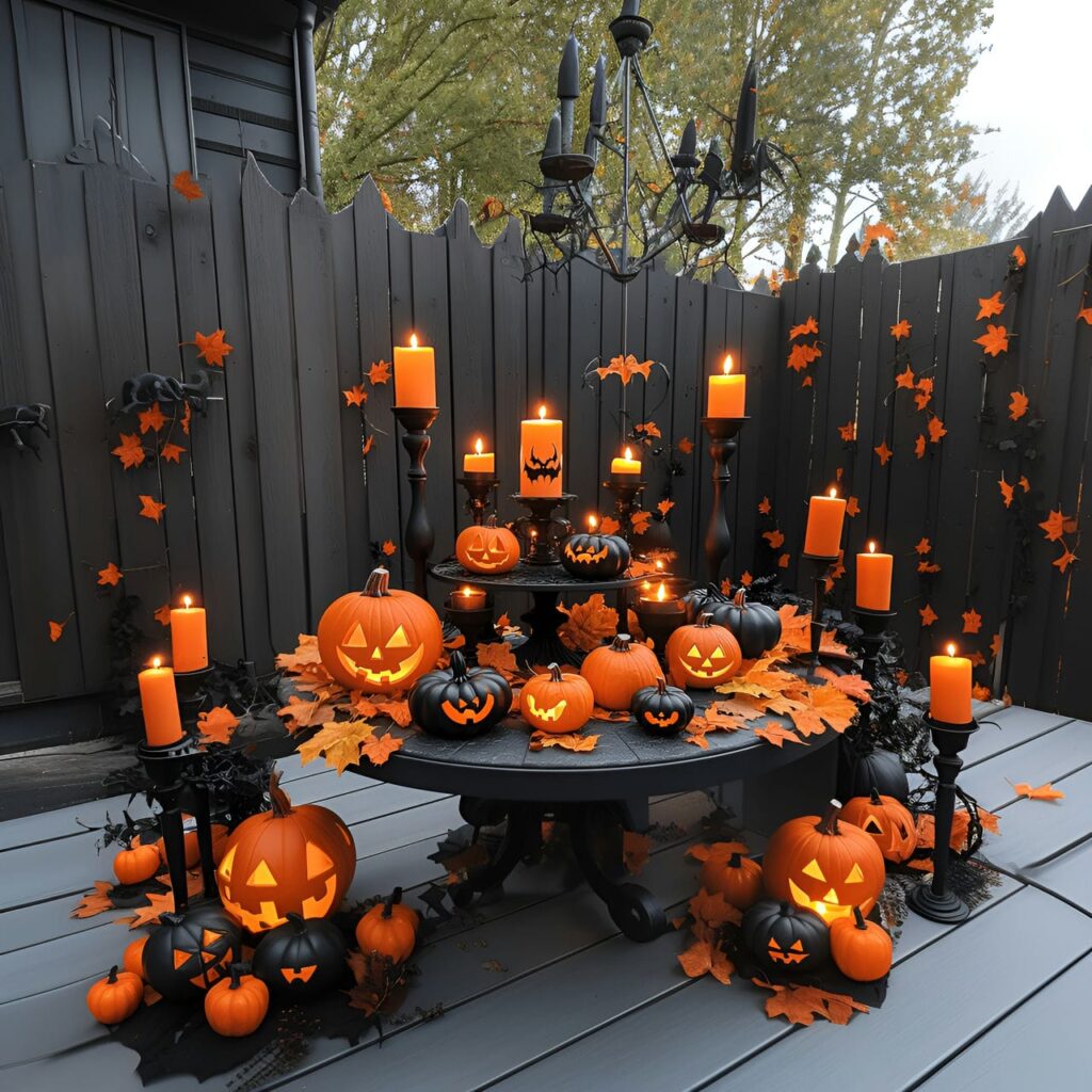 10. Creepy Candle Display with Black and Orange Candles