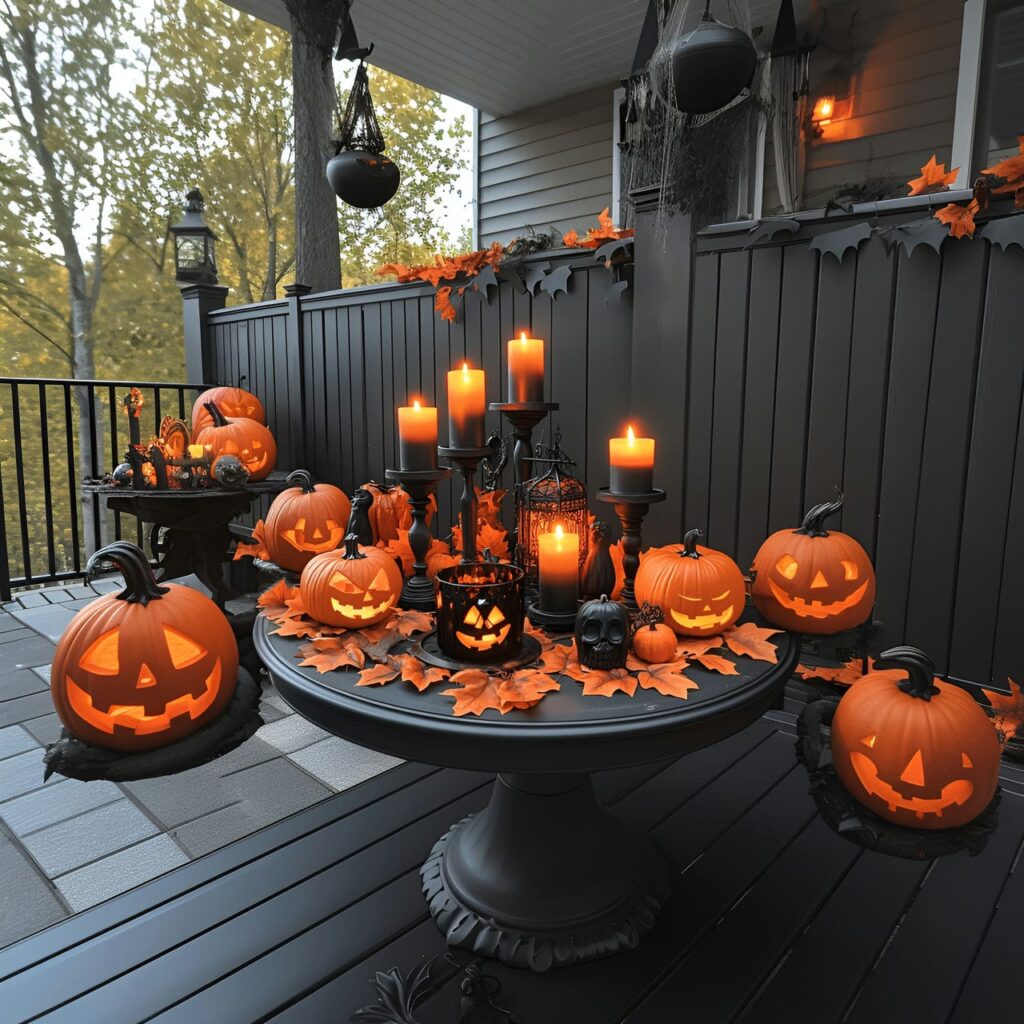 10. Creepy Candle Display with Black and Orange Candles