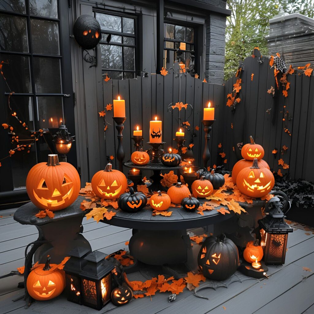 10. Creepy Candle Display with Black and Orange Candles