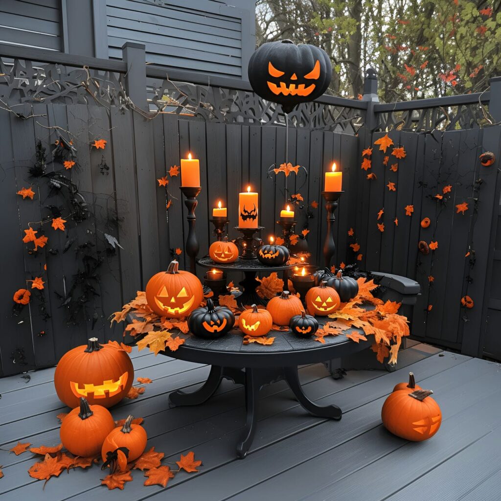 10. Creepy Candle Display with Black and Orange Candles