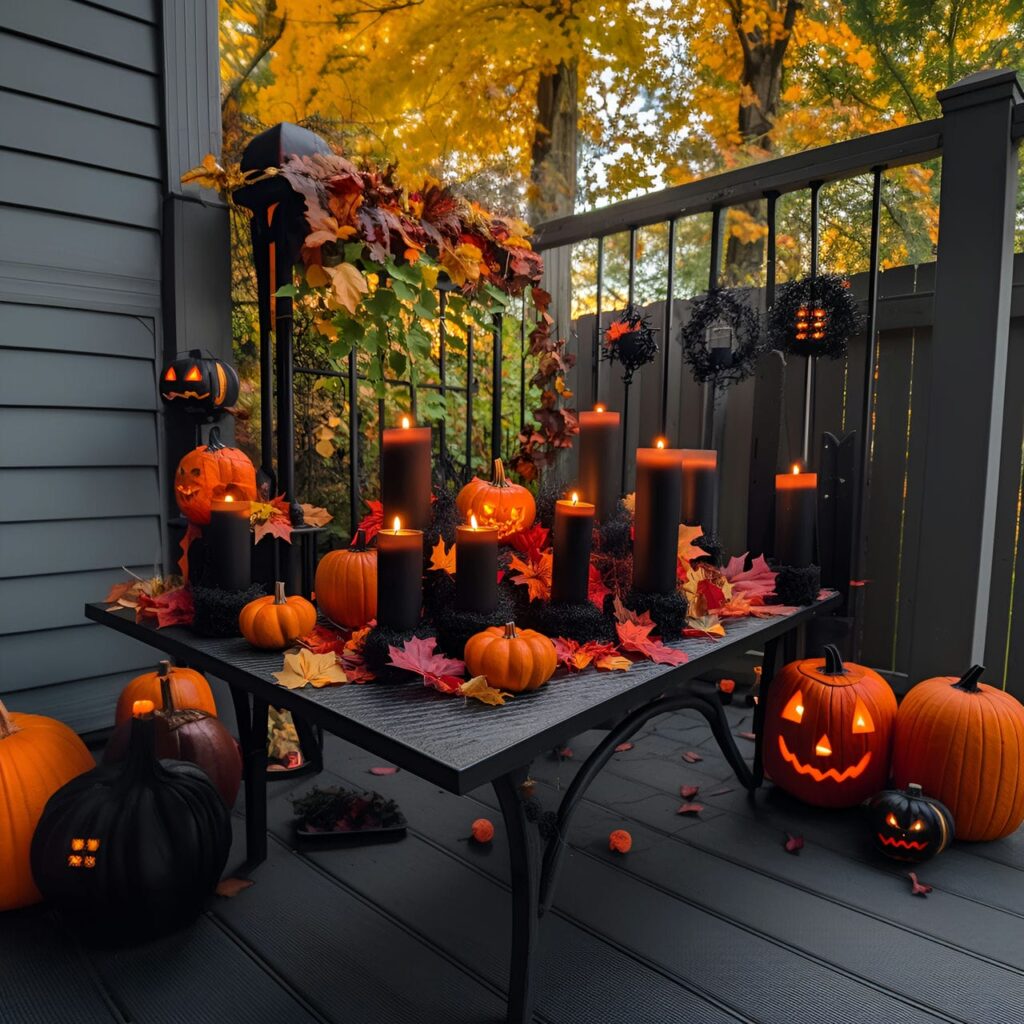 10. Creepy Candle Display with Black and Orange Candles