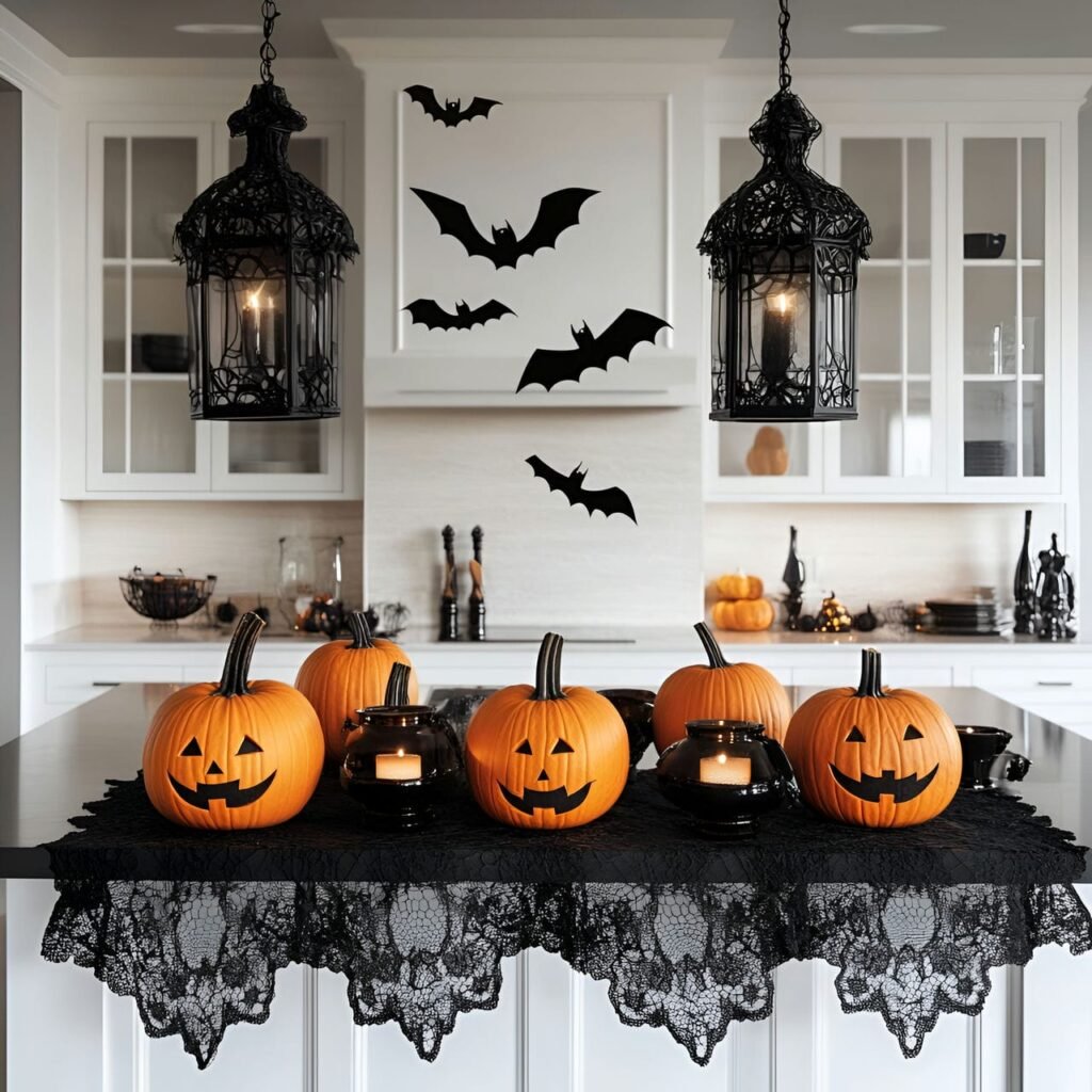 01. Elegant Black Lace and Lanterns in a Modern Kitchen