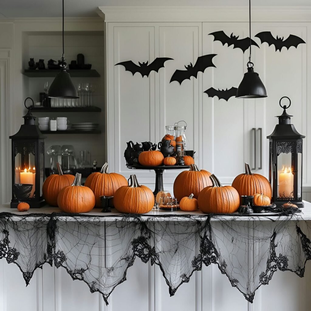 01. Elegant Black Lace and Lanterns in a Modern Kitchen