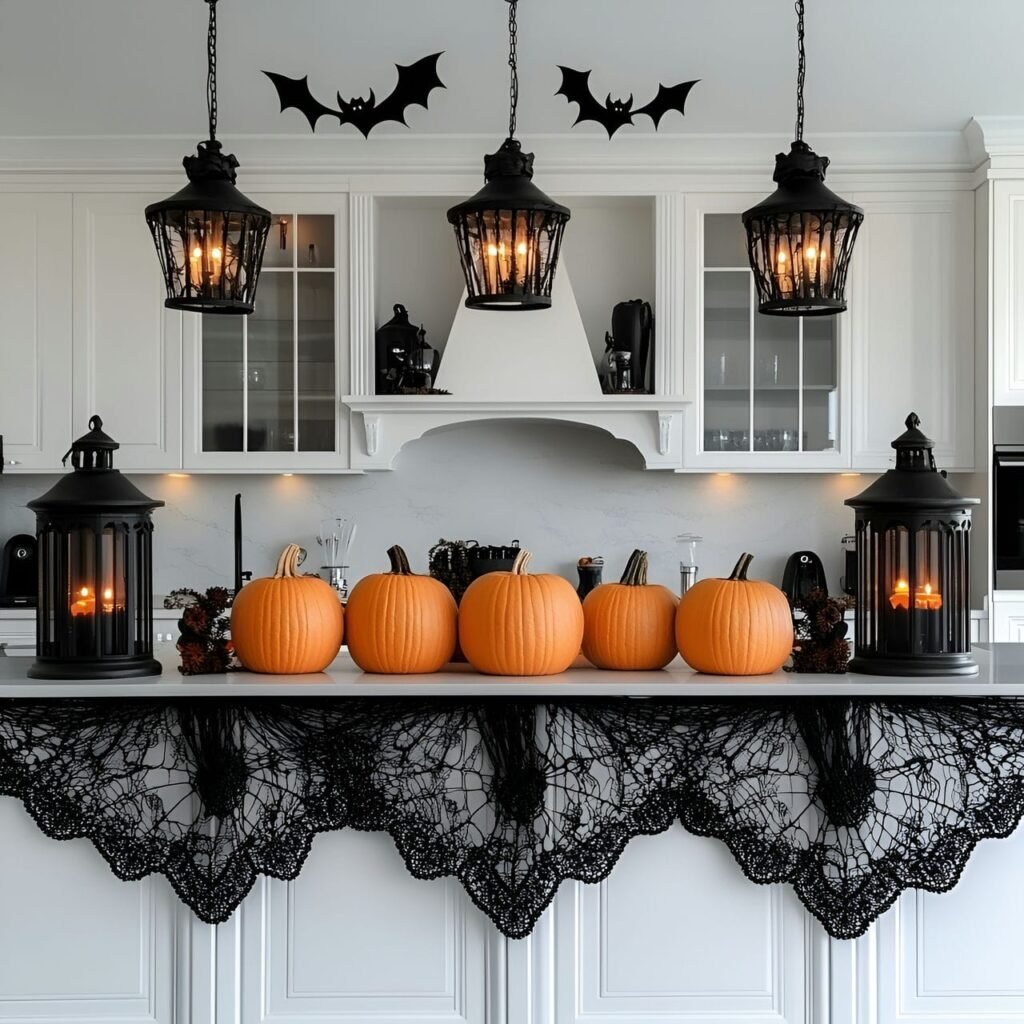 01. Elegant Black Lace and Lanterns in a Modern Kitchen