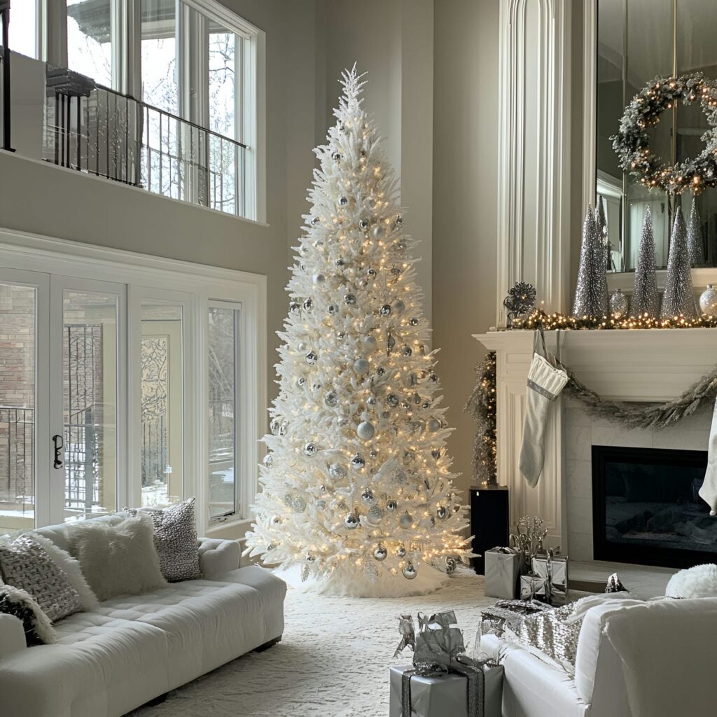 01. Elegant White & Silver Tree with Shimmering Ornaments