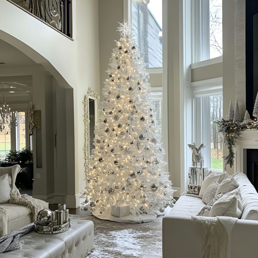 01. Elegant White & Silver Tree with Shimmering Ornaments