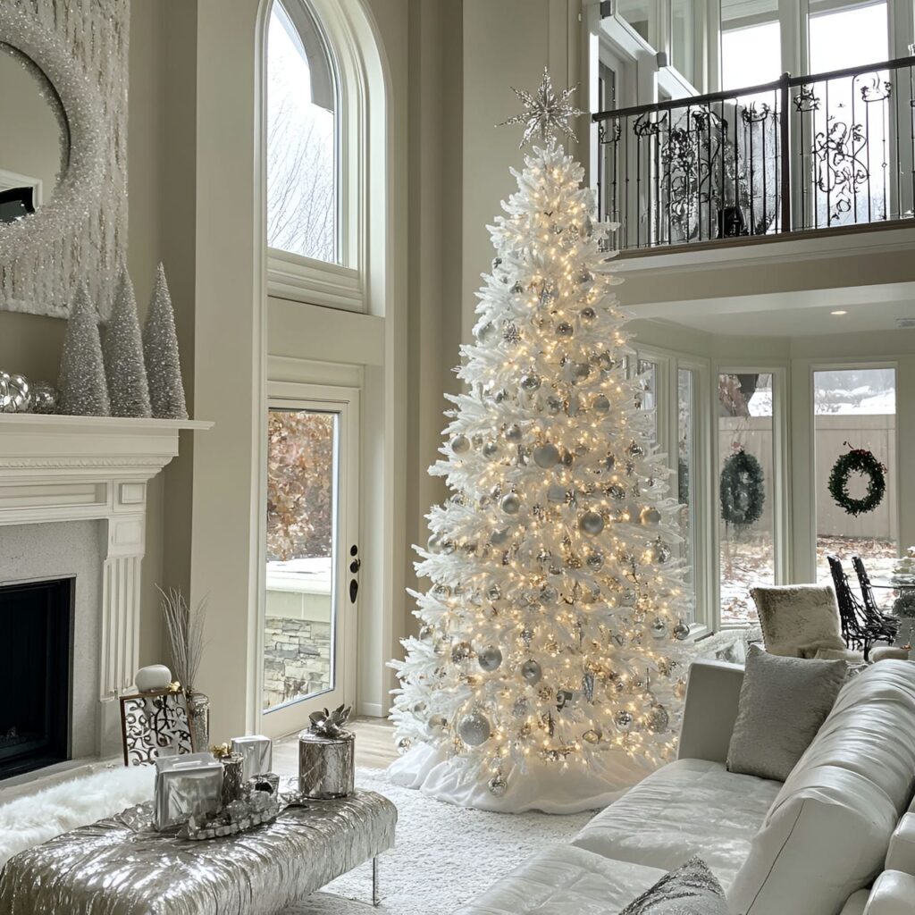 01. Elegant White & Silver Tree with Shimmering Ornaments