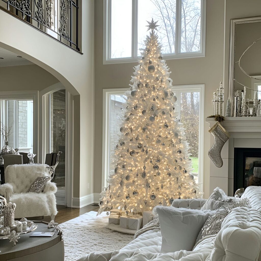 01. Elegant White & Silver Tree with Shimmering Ornaments