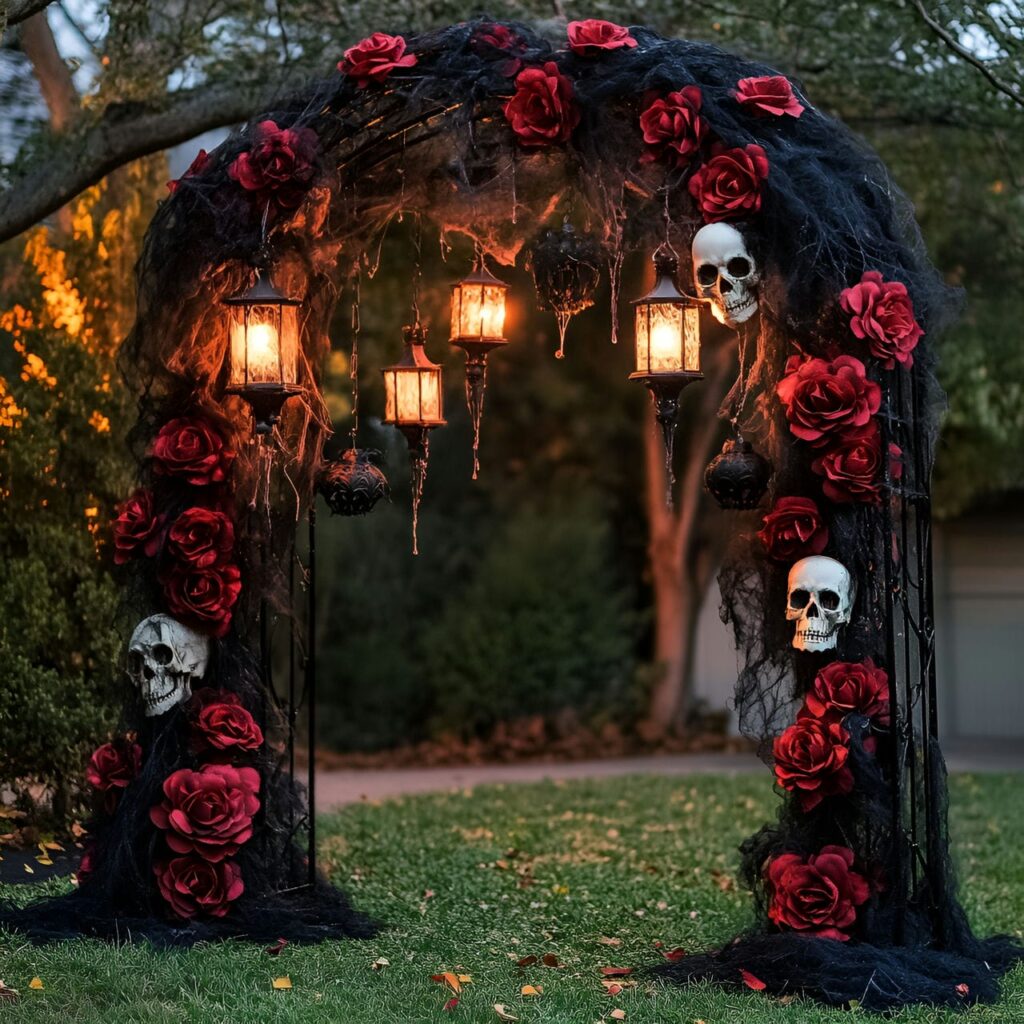 05. Enchanted Skull and Rose Archway with Flickering Lanterns