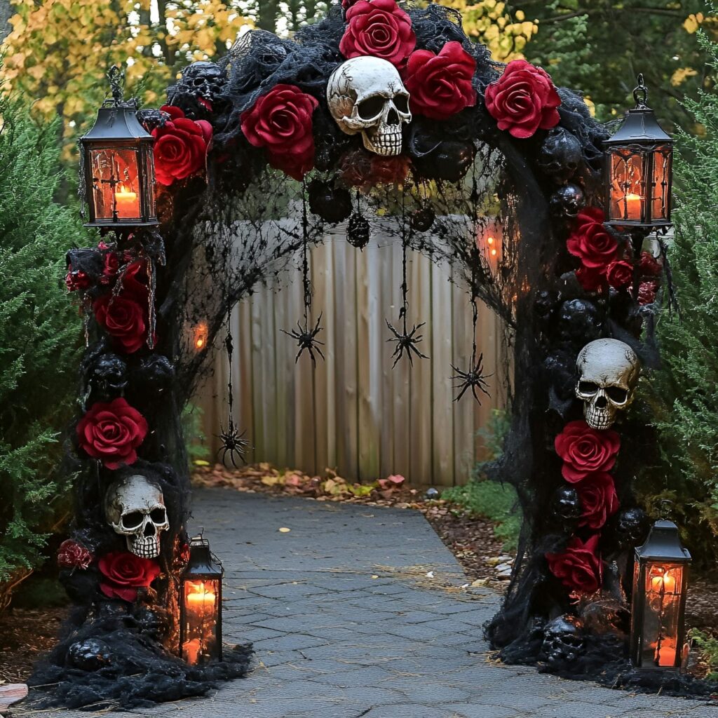 05. Enchanted Skull and Rose Archway with Flickering Lanterns