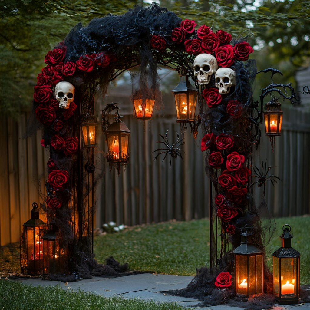 05. Enchanted Skull and Rose Archway with Flickering Lanterns