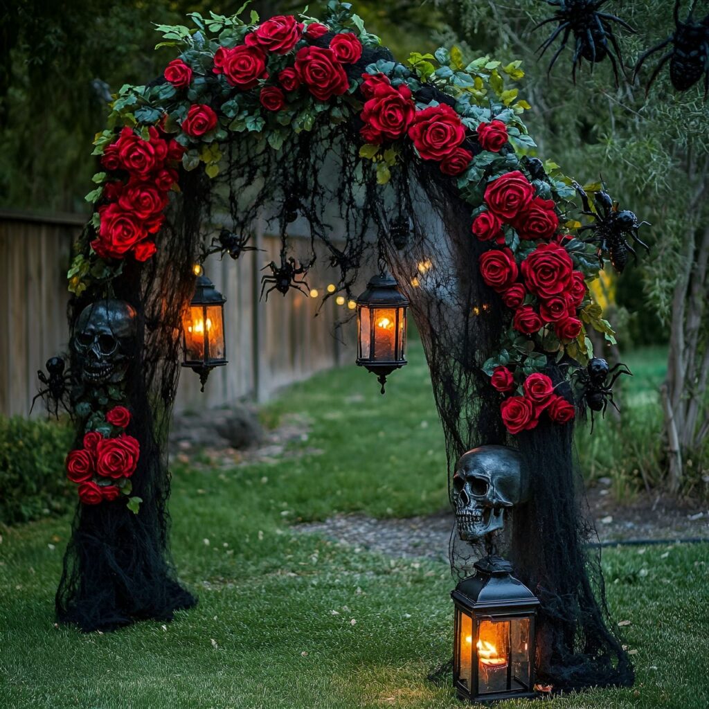 05. Enchanted Skull and Rose Archway with Flickering Lanterns