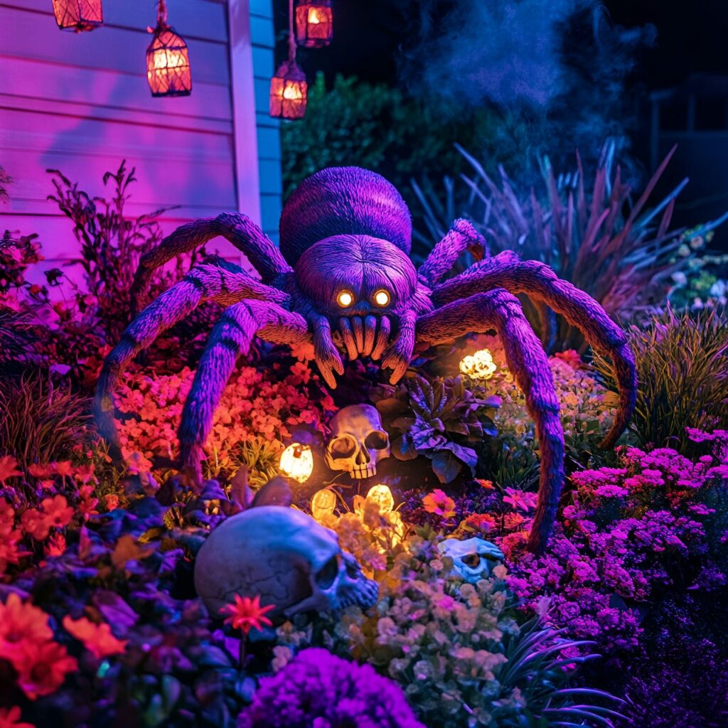 12. Enchanted Spider Garden with LED Flowers and Fake Snakes