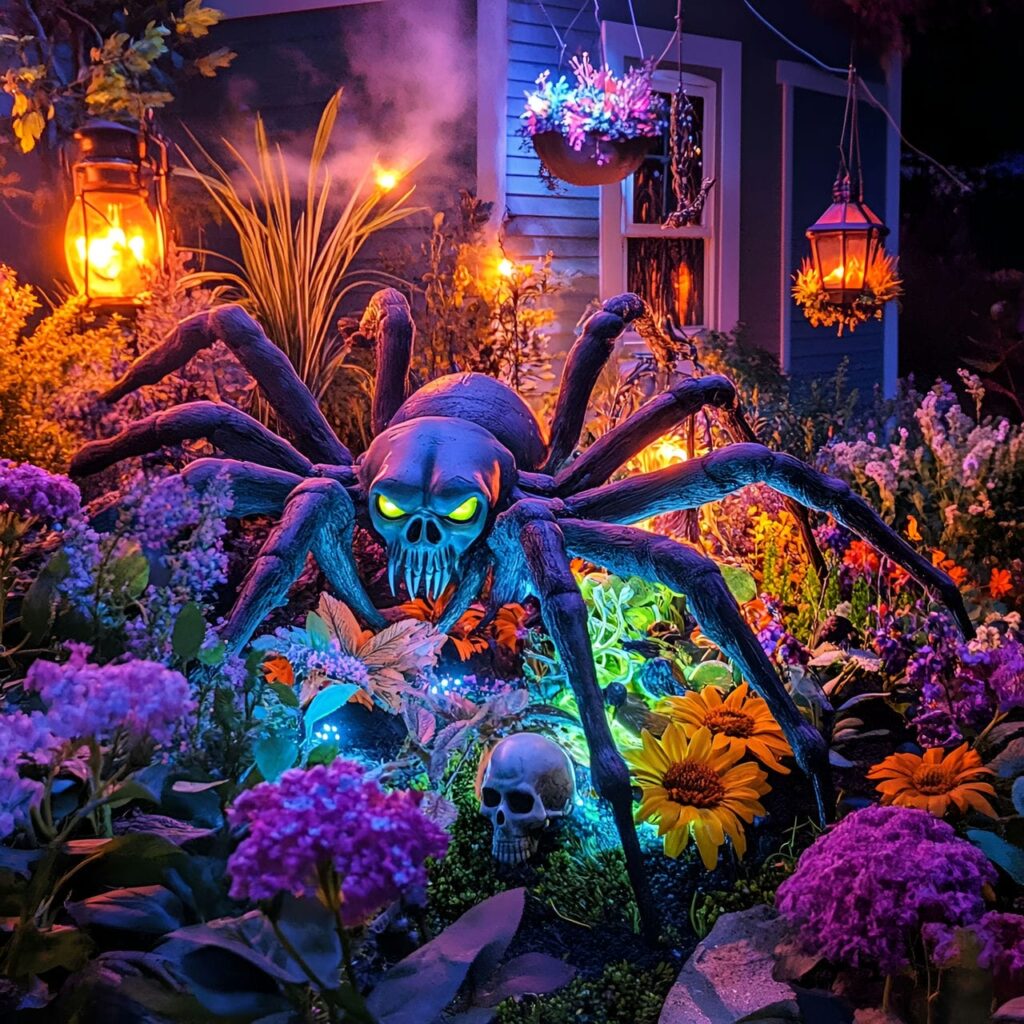 12. Enchanted Spider Garden with LED Flowers and Fake Snakes