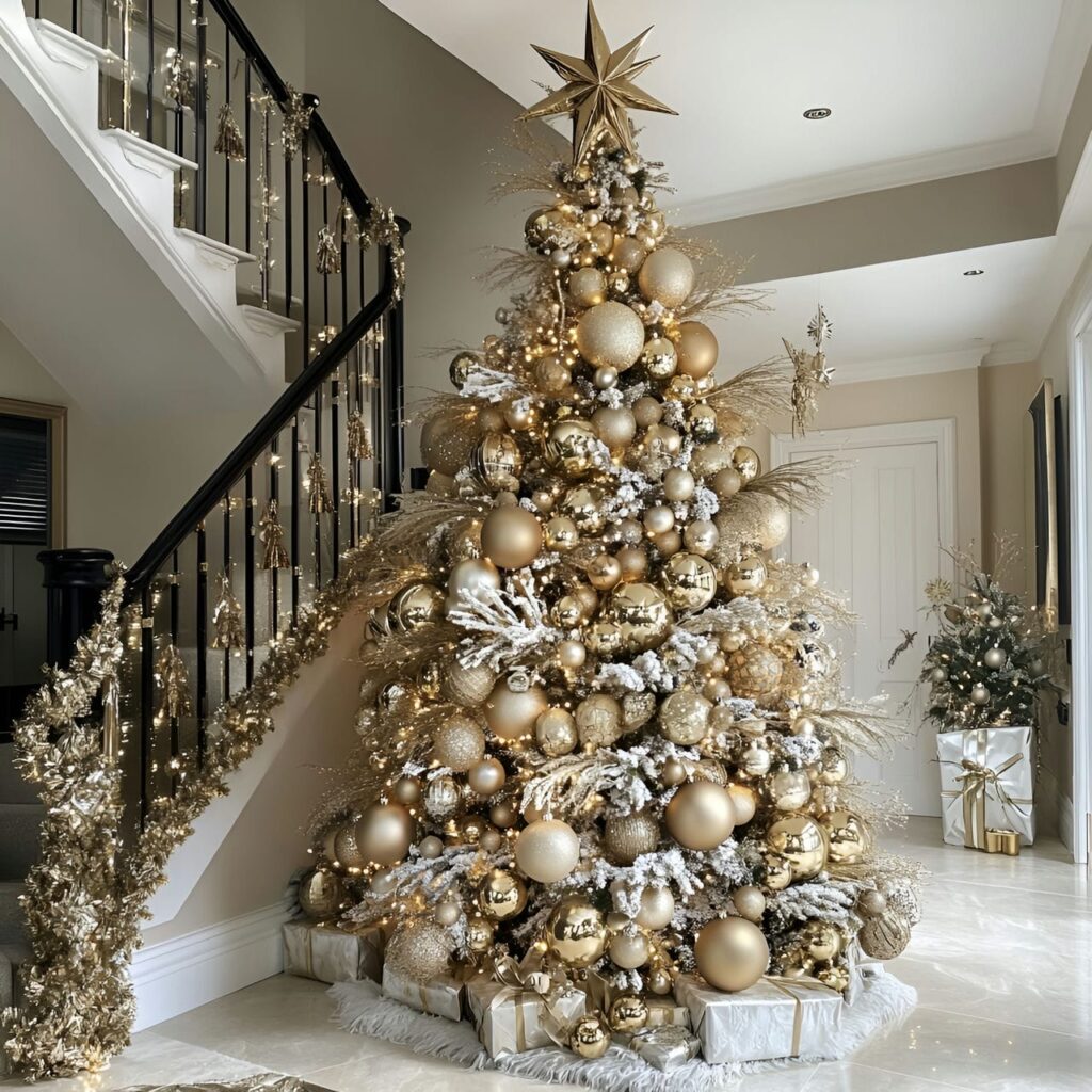 28. Extravagant Gold & Glam Tree with Oversized Baubles