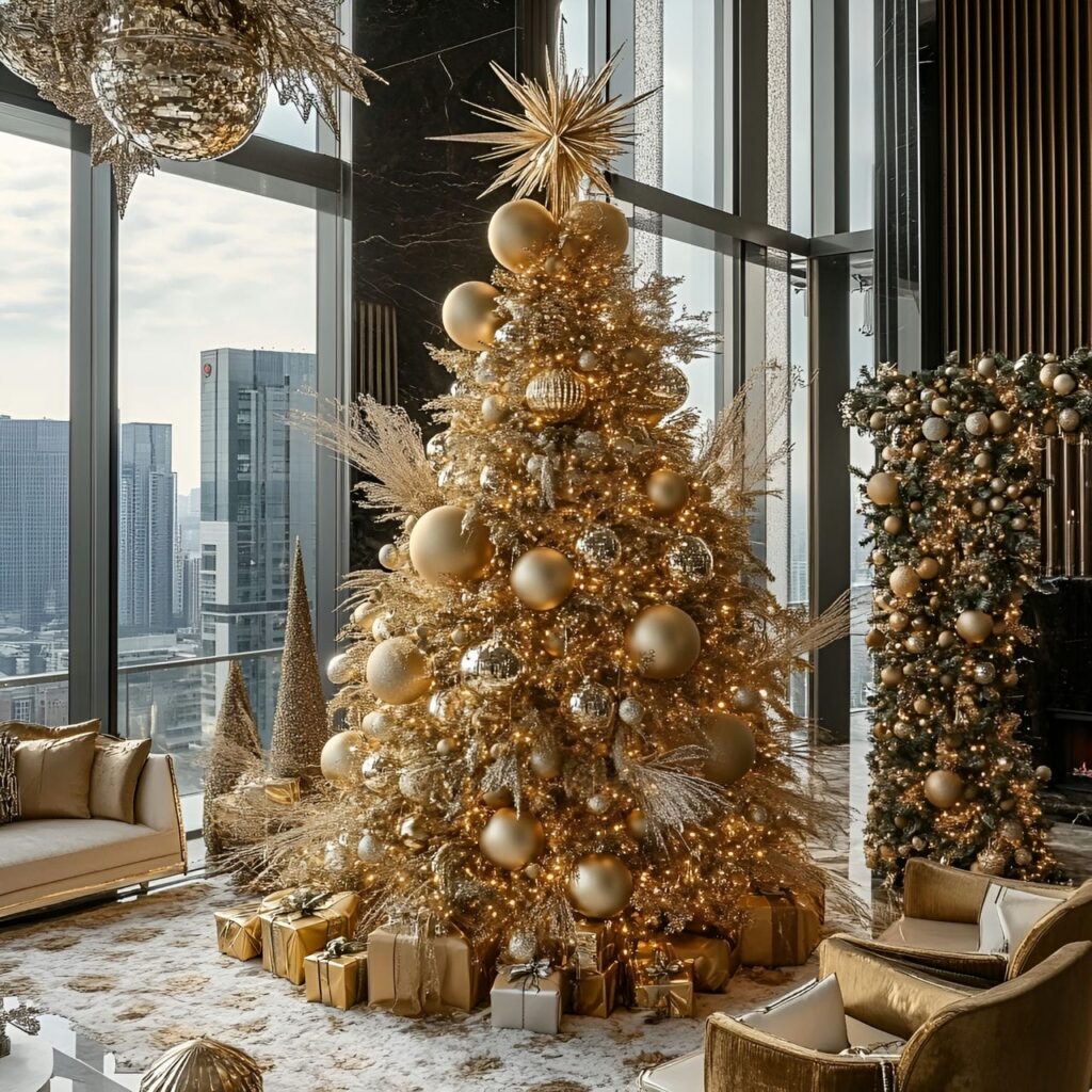 28. Extravagant Gold & Glam Tree with Oversized Baubles