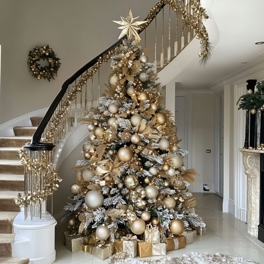 28. Extravagant Gold & Glam Tree with Oversized Baubles