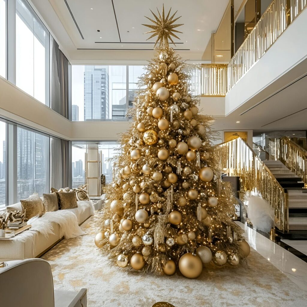 28. Extravagant Gold & Glam Tree with Oversized Baubles