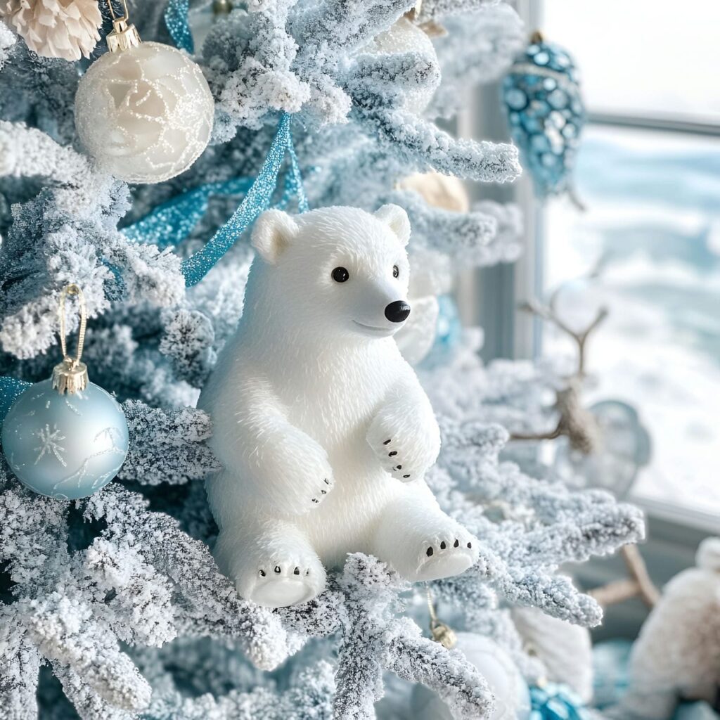 09. Festive Polar Bear Tree With Snowy Branches and Icy Garlands