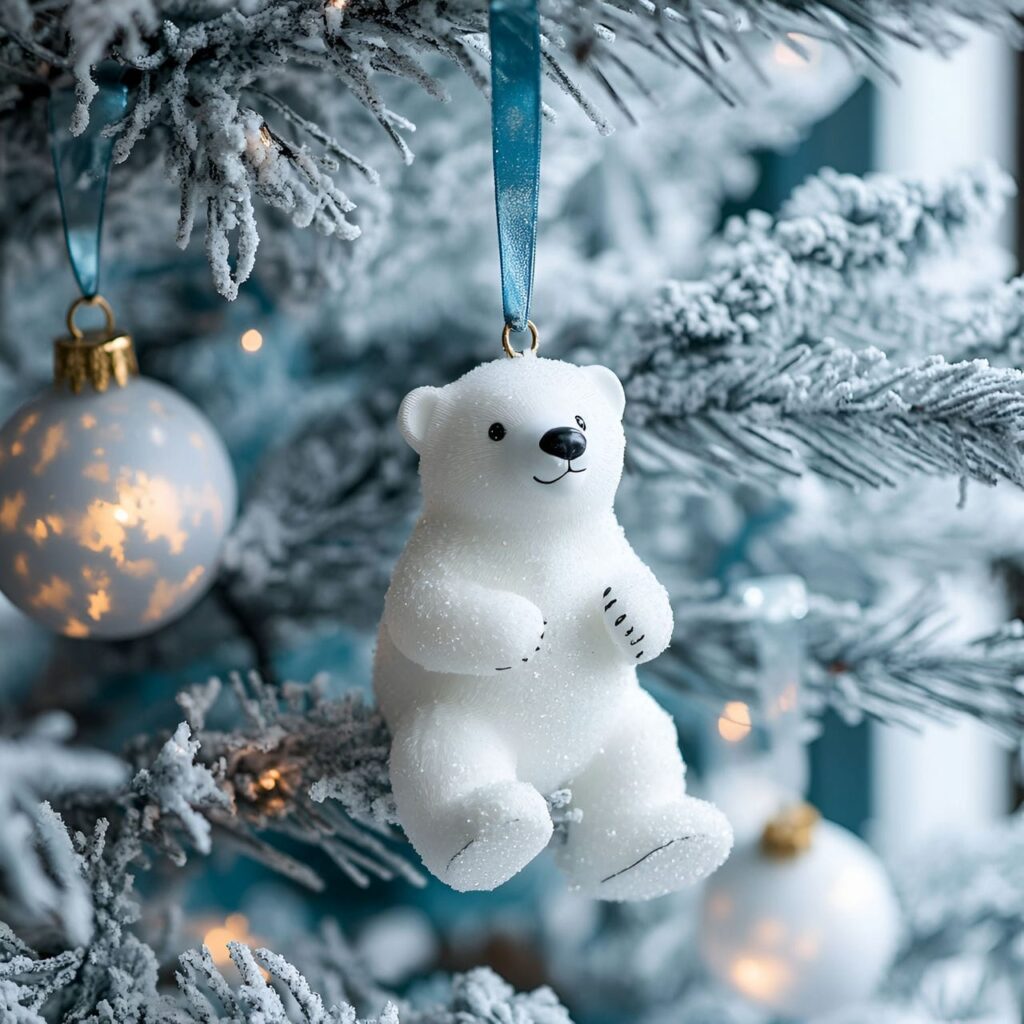 09. Festive Polar Bear Tree With Snowy Branches and Icy Garlands