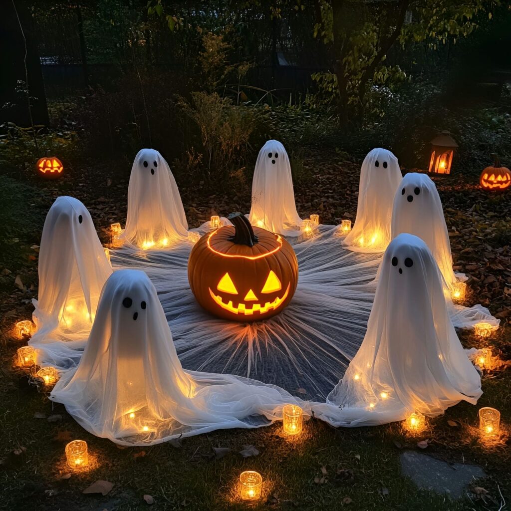 01. Floating Ghost Circle with Jack-o'-Lantern Centerpiece