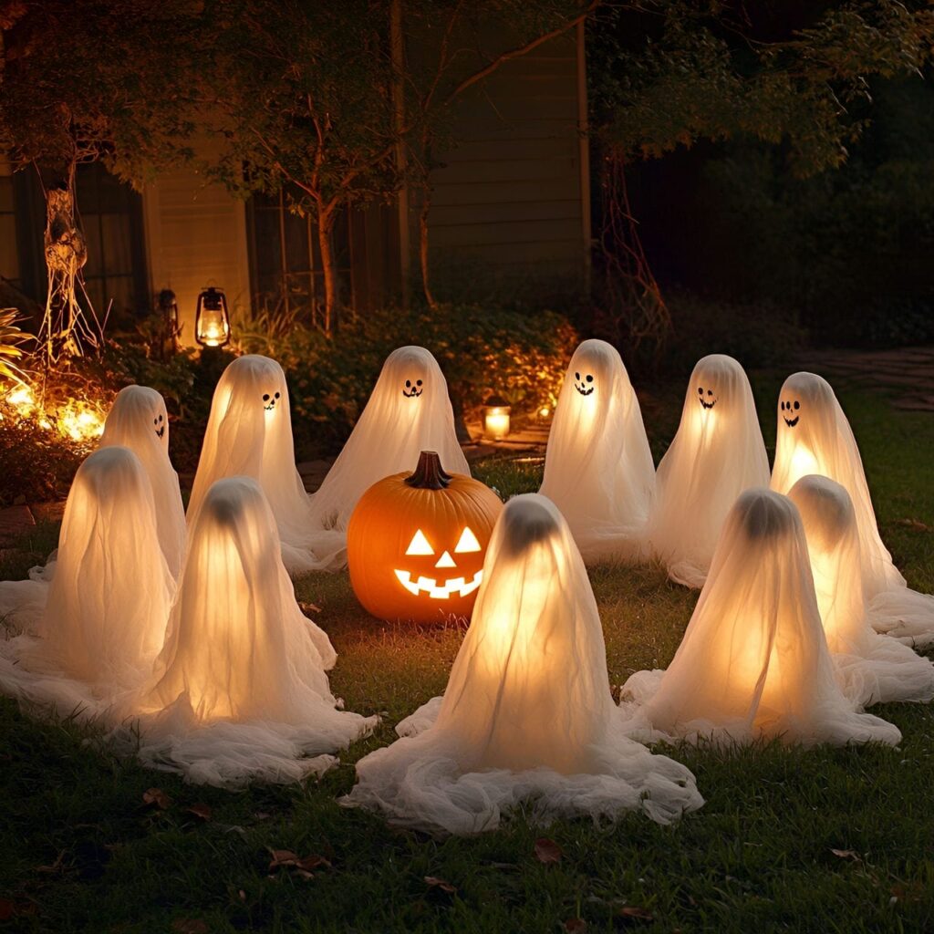 01. Floating Ghost Circle with Jack-o'-Lantern Centerpiece