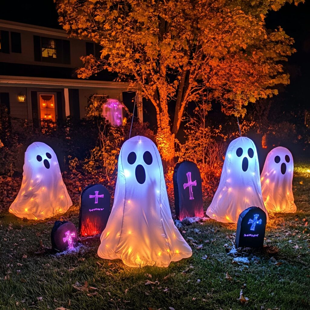 11. Floating Ghosts and Ghouls with Gravestones and Spooky Trees