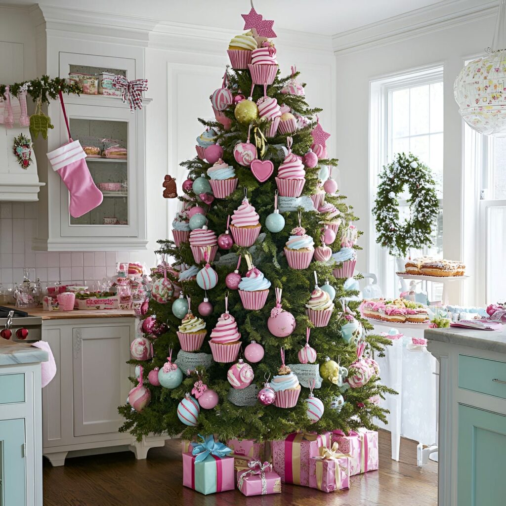 12. Frosted Cupcake Whimsical Tree With Candy-Colored Ribbons