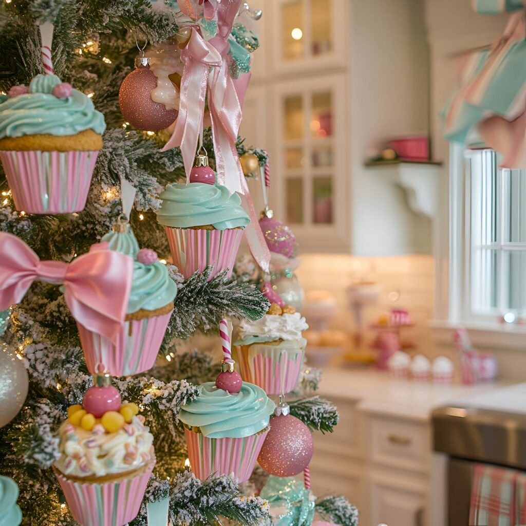 12. Frosted Cupcake Whimsical Tree With Candy-Colored Ribbons