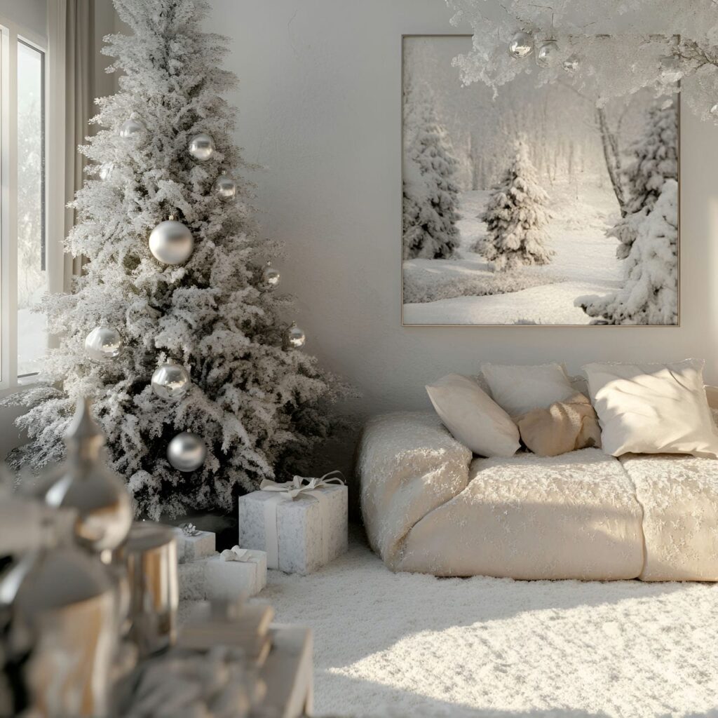 03. Frosted White & Silver Tree with Delicate Snow Finish