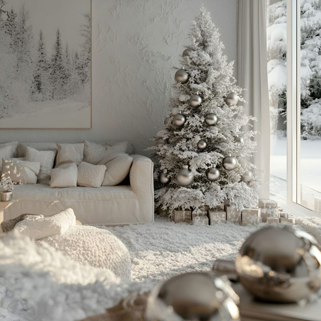 03. Frosted White & Silver Tree with Delicate Snow Finish