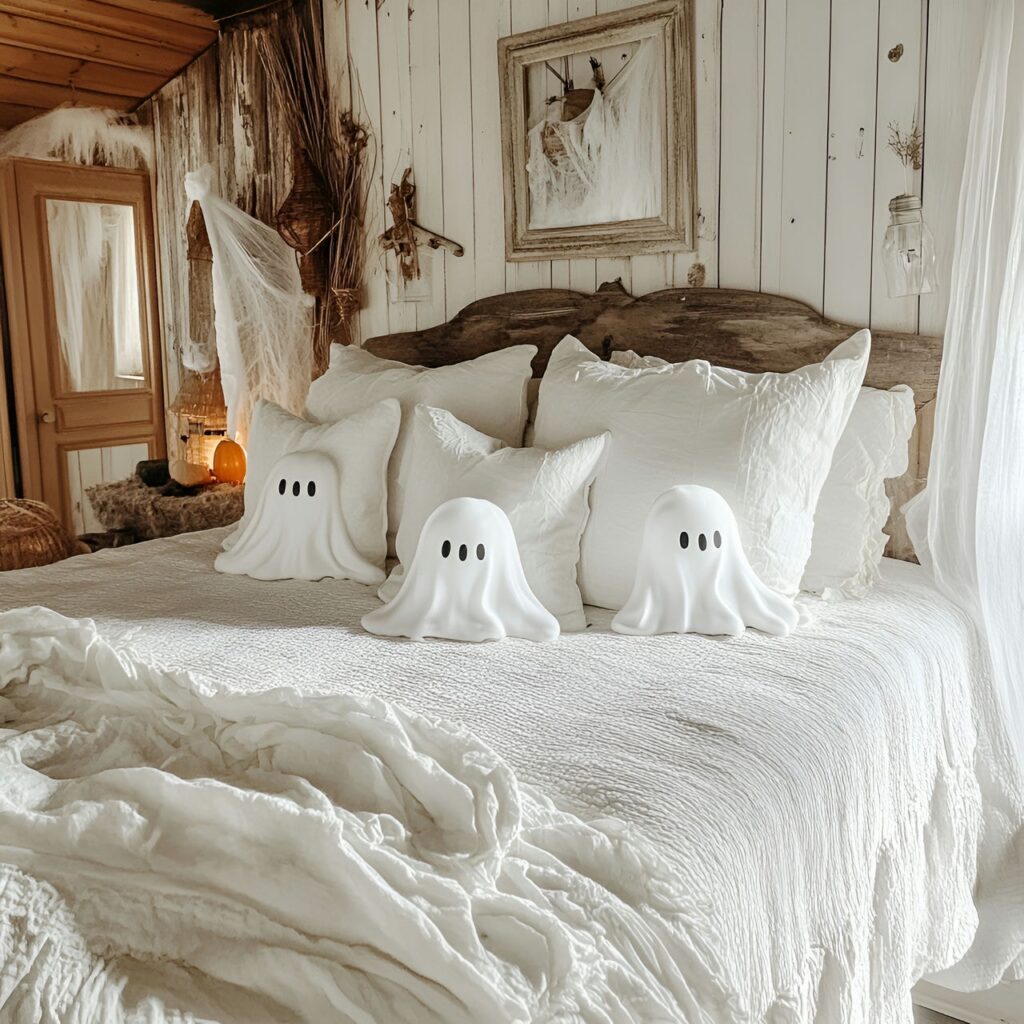 27. Ghost-Shaped Pillows with Playful Spooky Halloween Look