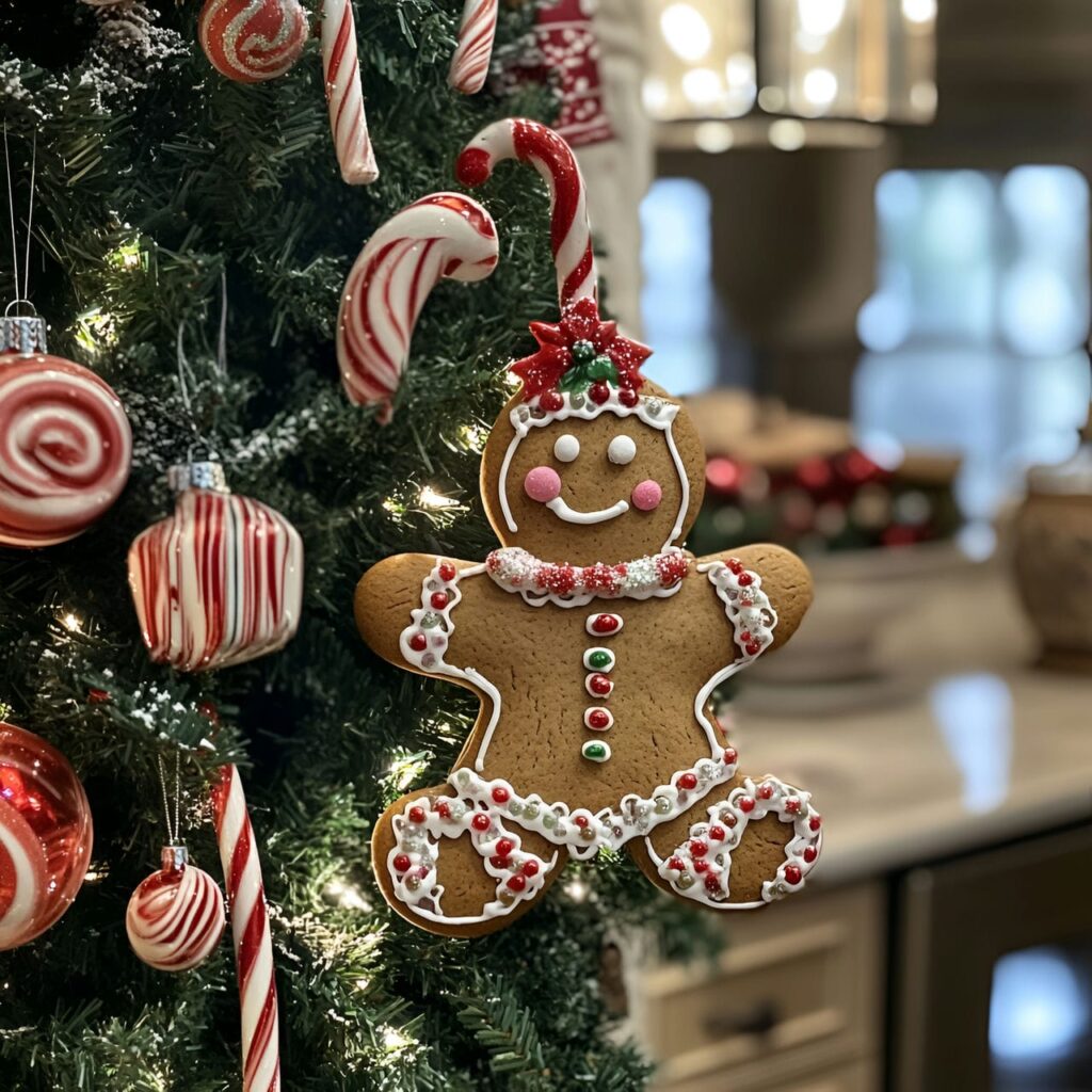 06. Gingerbread Whimsical Christmas Tree With Candy Cane Details