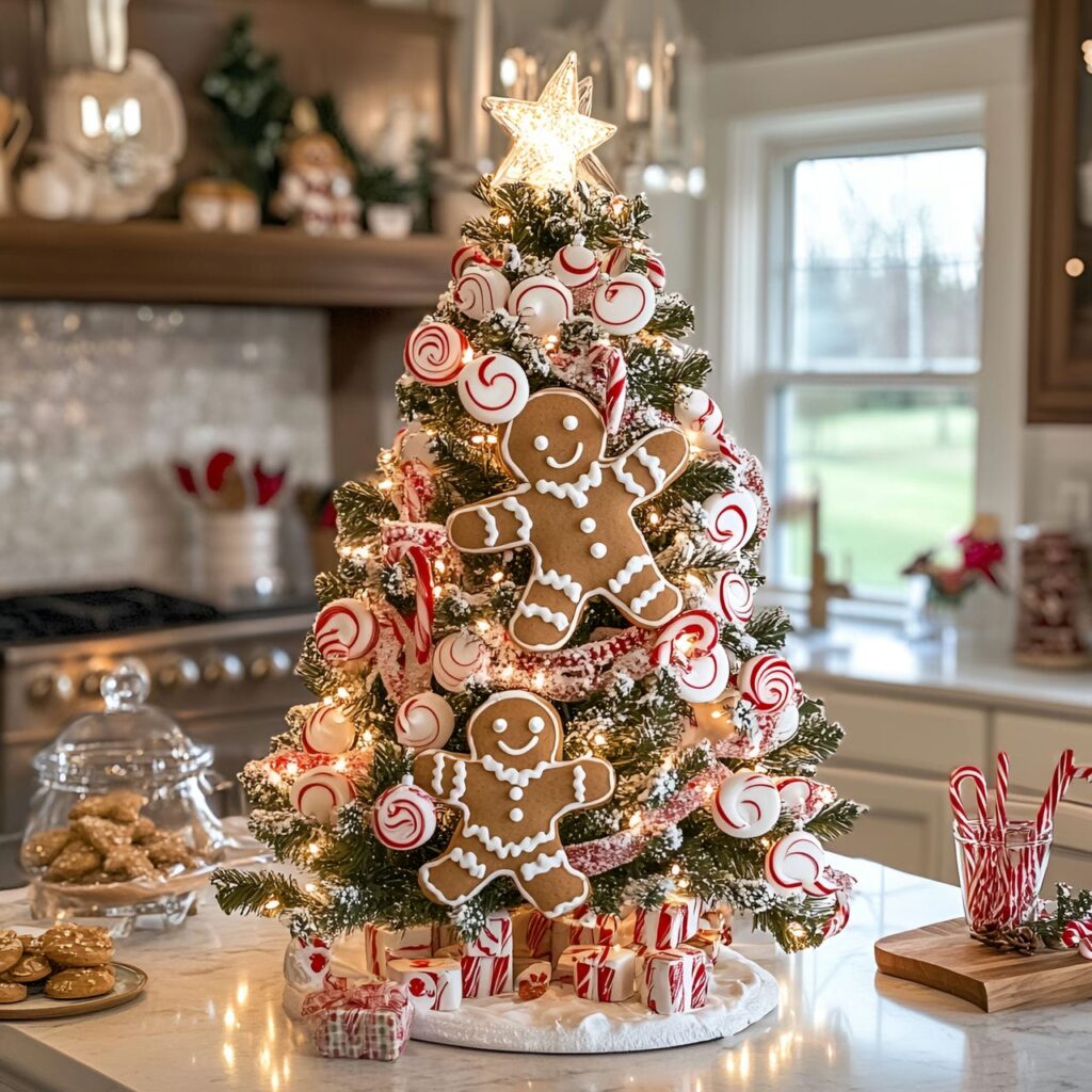 06. Gingerbread Whimsical Christmas Tree With Candy Cane Details