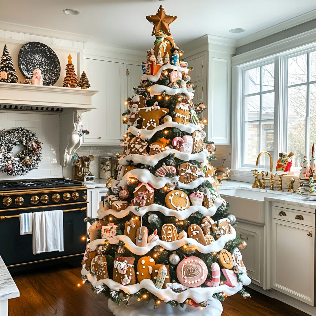 06. Gingerbread Whimsical Christmas Tree With Candy Cane Details