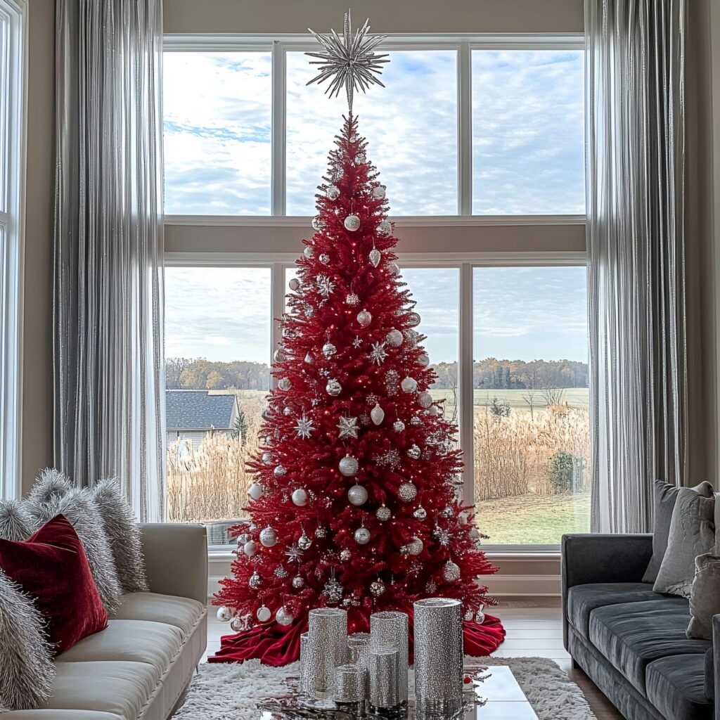 05. Glam Red & Silver Sparkle Tree with Crystal Accents