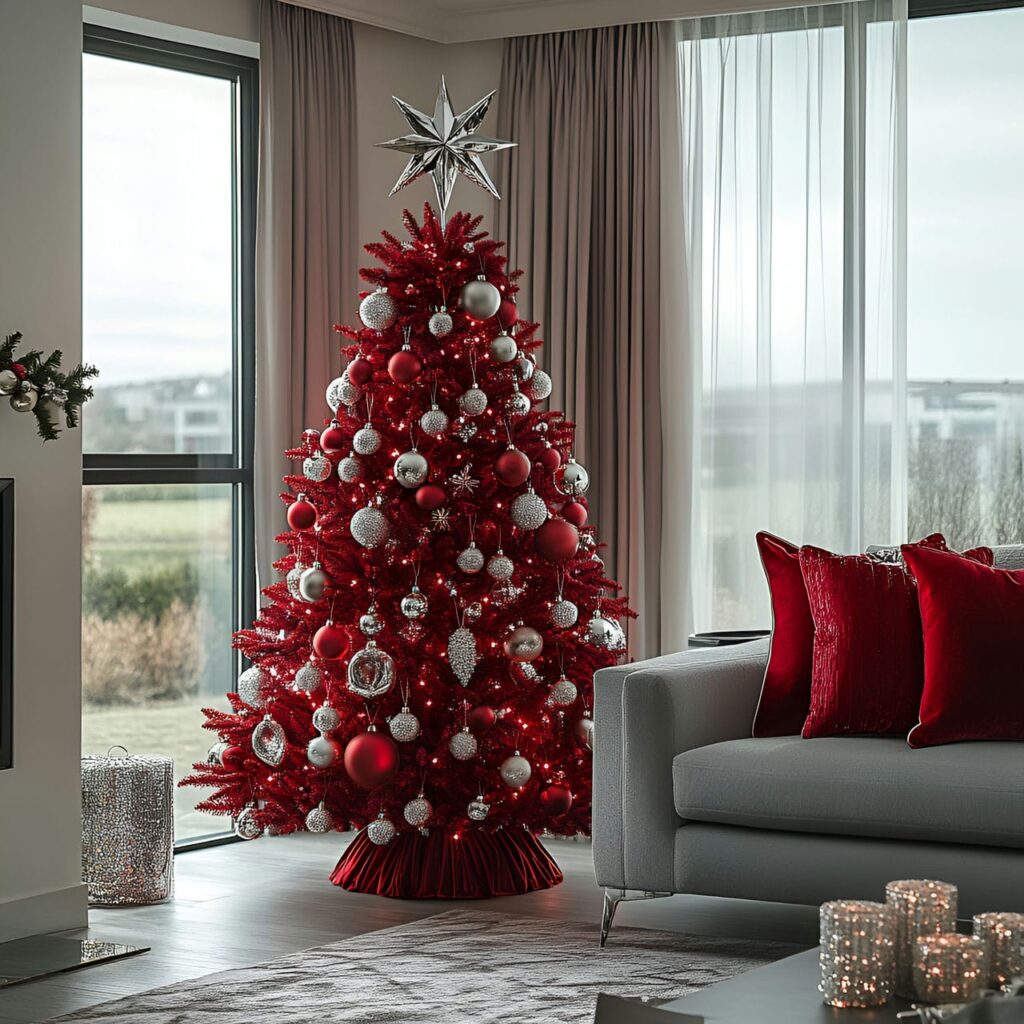 05. Glam Red & Silver Sparkle Tree with Crystal Accents