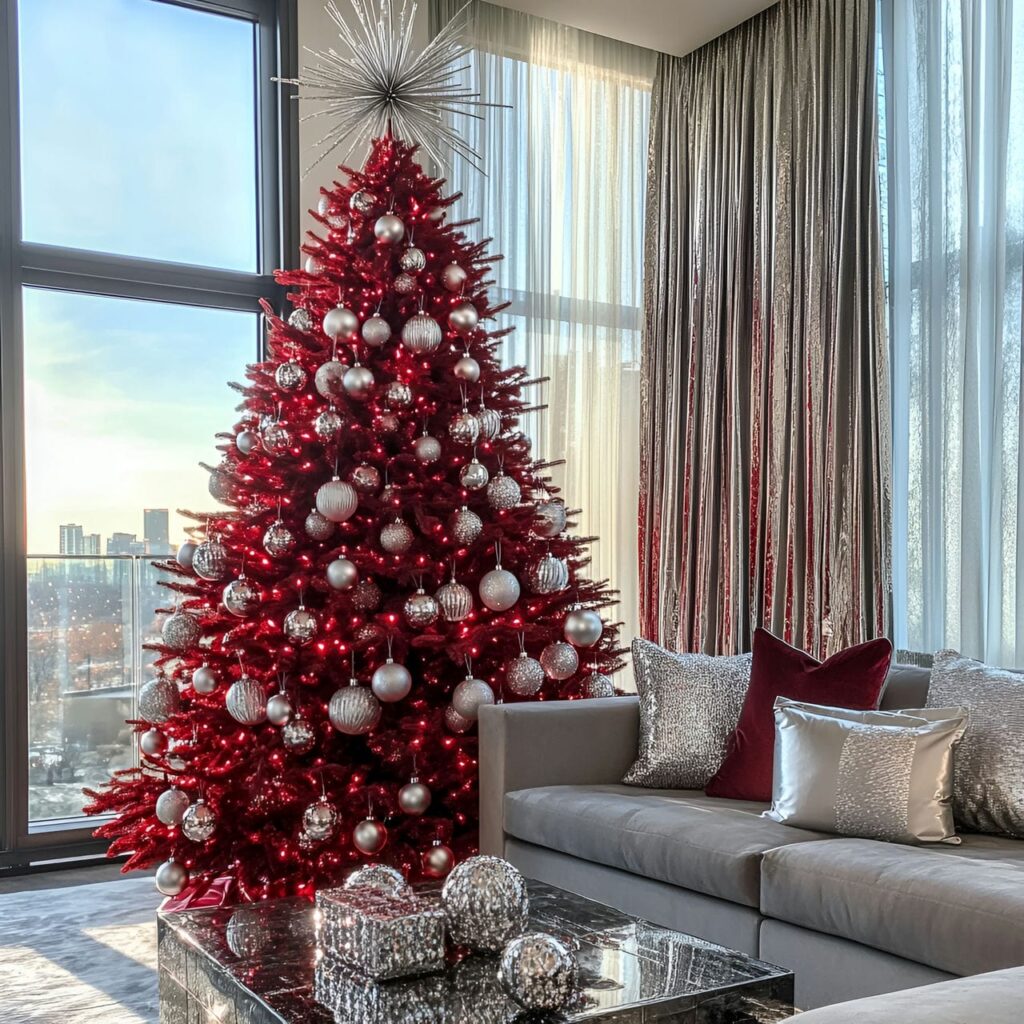 05. Glam Red & Silver Sparkle Tree with Crystal Accents