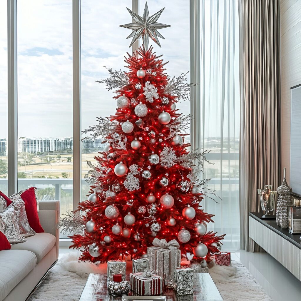 05. Glam Red & Silver Sparkle Tree with Crystal Accents