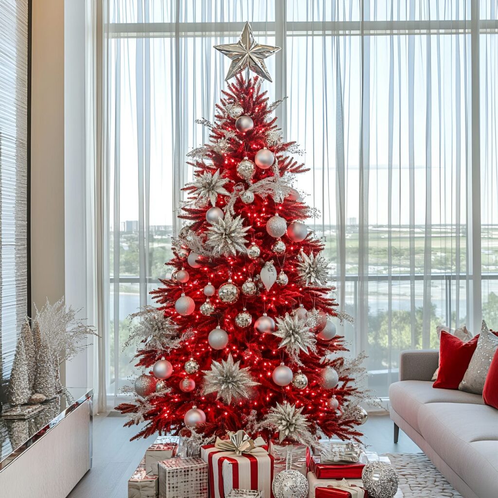 05. Glam Red & Silver Sparkle Tree with Crystal Accents