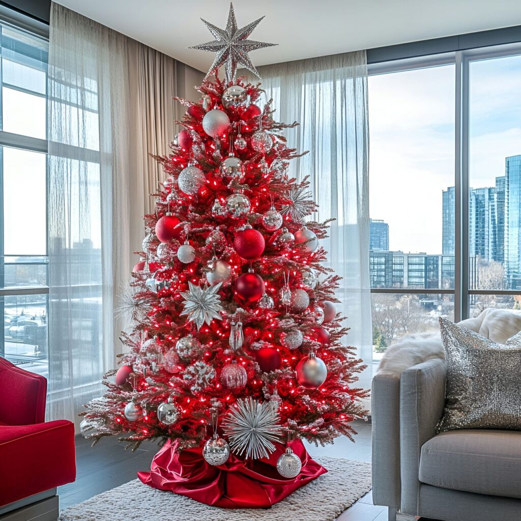 05. Glam Red & Silver Sparkle Tree with Crystal Accents