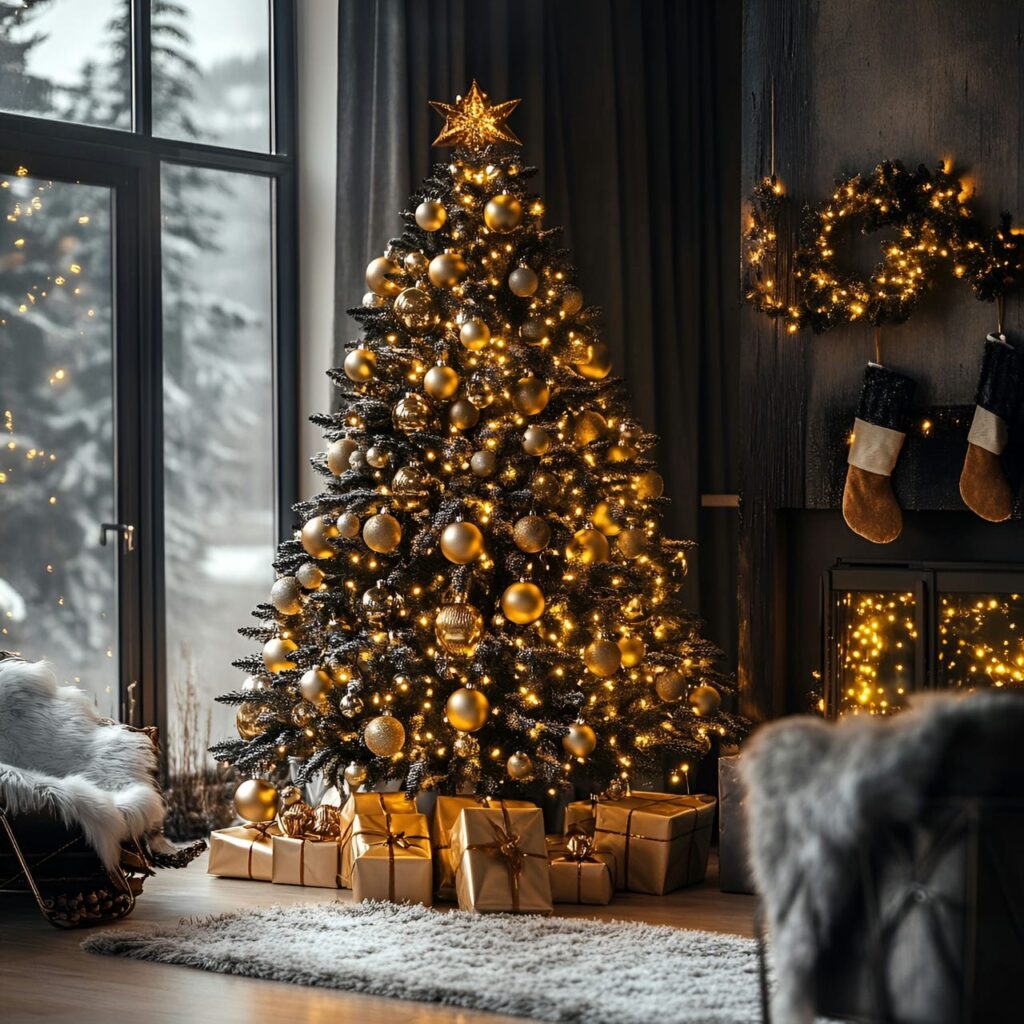 01. Glamorous Gold Christmas Tree with Shiny Ornaments