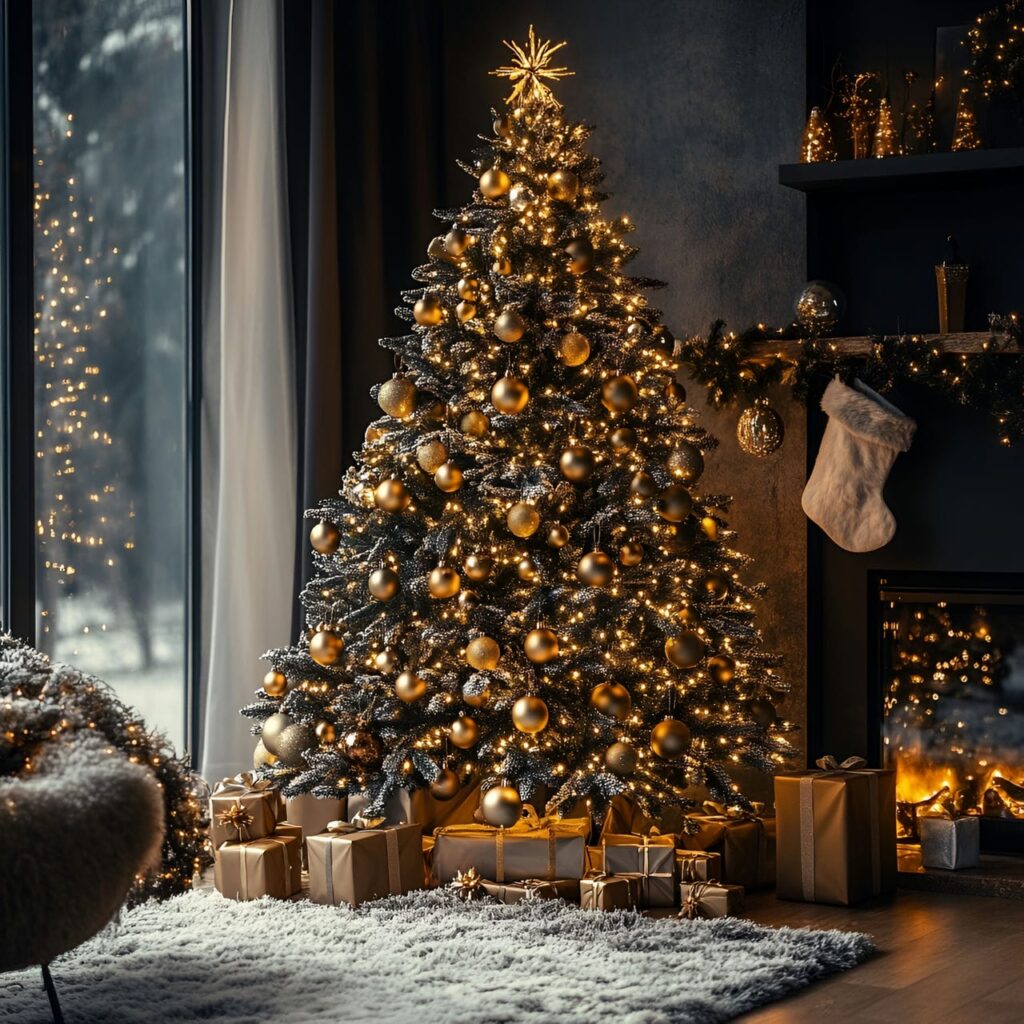 01. Glamorous Gold Christmas Tree with Shiny Ornaments