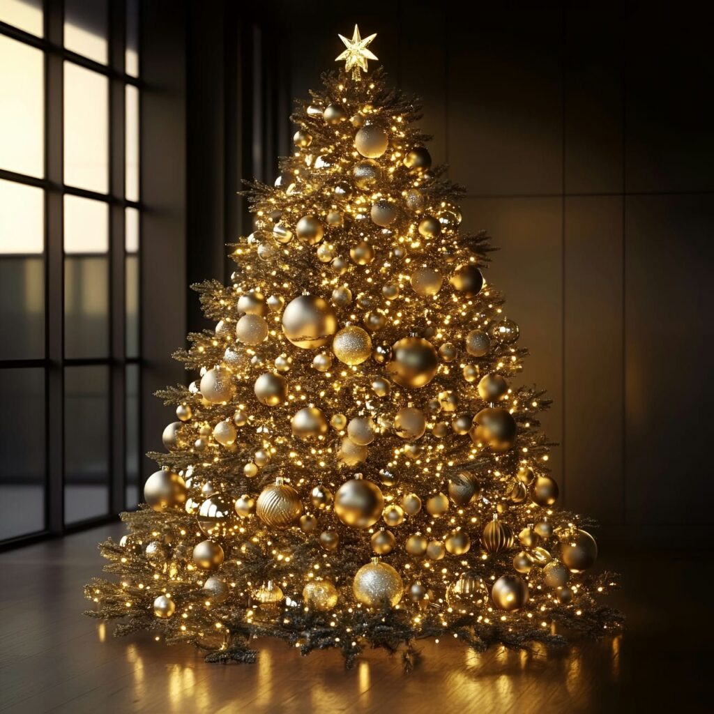 01. Glamorous Gold Christmas Tree with Shiny Ornaments