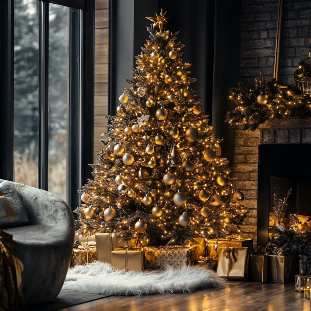 01. Glamorous Gold Christmas Tree with Shiny Ornaments